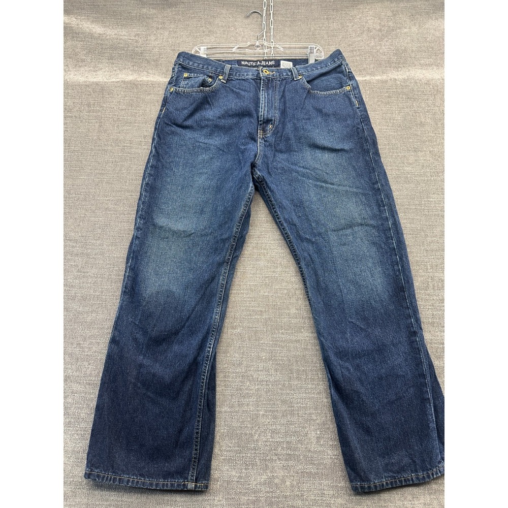 Nautica Jeans Mens 36x30 Blue Denim Cotton Relaxed Fit Medium Wash Wide Leg